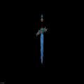 Fantasy Sword With Blue Glowing Blade And Decorative Feathered Hilt Design