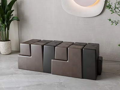 Modern Geometric Leather Stools With Modular Design In Gray For Interior Space 3d model
