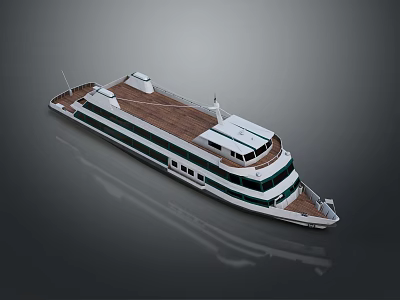 Modern White Green Yacht With Wooden Deck Multi Layer Structure And Side Windows 3d model