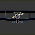 Vintage Blue Biplane Model With Red White Round Insignia And Retro Design