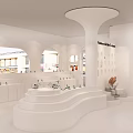 Elegant Modern White Specialty Store Interior With Curved Display Counters And Products 3d model