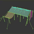 Outdoor Canvas Tent Furniture with Wooden Supports and Rope Fastenings for Camping Use