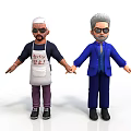 Cartoon Characters With White And Gray Hair Wearing Apron Blue Suit Holding Hands