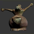 Unique Colorful Ceramic Sculpture With Floral Top And Textured Surface