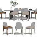 Modern Dining Table Set with Beige Brown Chairs Wooden Frame and Green Plant Decor