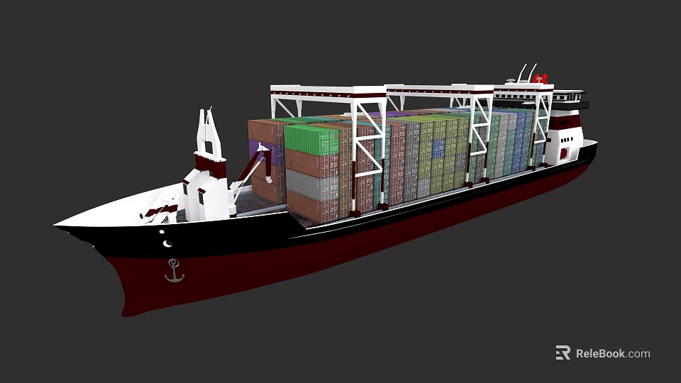 Large Container Ship Loaded With Various Colored Containers On Deck 3d model 