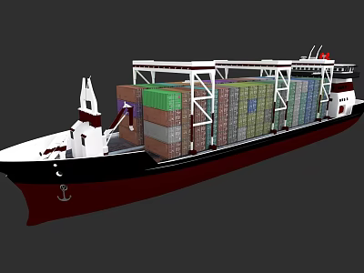 Large Container Ship Loaded With Various Colored Containers On Deck 3d model
