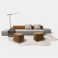 Modern Sofa and Coffee Table Set with Brown Ottomans Floor Lamp and Wavy Rug