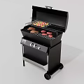 Portable Black Outdoor Grill With Wheels Grilling Burgers And Skewers