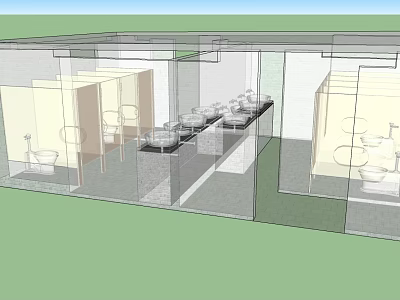 Public Restroom Interior Design With Multiple Sinks Stalls And Modern Layout 3d model