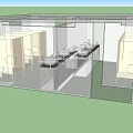 Public Restroom Interior Design With Multiple Sinks Stalls And Modern Layout