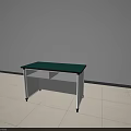 Functional Desk with Green Tabletop White Frame and Two Compartment Shelf on Wheels 3d model