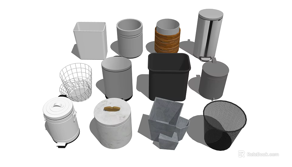 Public Facilities Showcasing Various Trash Bins With Different Styles Materials And Designs 3d model 
