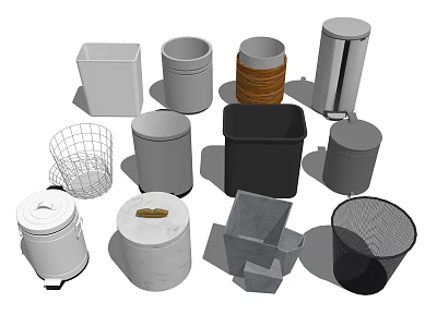 Public Facilities Showcasing Various Trash Bins With Different Styles Materials And Designs 3d model