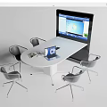 Modern White Conference Table With Chairs Laptop And Large Screen Monitor For Business Meetings