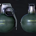 Green Fragmentation Hand Grenade with Delay Fuse Pull Ring and Text Markings