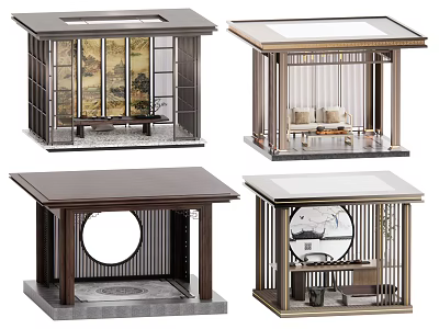 Traditional And Modern Landscape Pavilion Designs With Glass Roofs Circular Windows And Wooden Lattices 3d model
