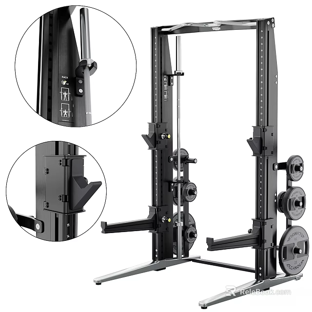 Sturdy Steel Frame Power Rack With Adjustable Hooks And Weight Plates For Home Gym Use 3d model 
