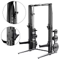 Sturdy Steel Frame Power Rack With Adjustable Hooks And Weight Plates For Home Gym Use