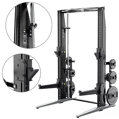 Sturdy Steel Frame Power Rack With Adjustable Hooks And Weight Plates For Home Gym Use 3d model