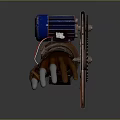 Vintage Industrial Style Mechanical Arm Utility Tool With Saw Blade Fan And Leather Wrapping