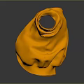 Abstract Garment Shaped Sculpture with Orange Yellow Pleated Texture on Grey Background and Reflection