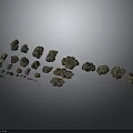 Wood And Stone Materials With Various Shapes And Sizes Arranged Against Gray Background