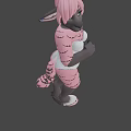 3D Game Movie Character with Pink Hair Dark Skin Rabbit Ears in Pink White Outfit