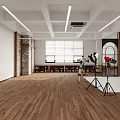 Spacious Photography Studio With Wooden Floor White Walls Brick Accents Windows Bookshelves Tripods Lighting TV