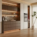 Modern Sideboard With Wooden Texture Built in LED Lights And White Cabinets In Interior Design