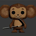 3D Monkey Character Figurine With Big Ears Holding Slingshot Brown Design