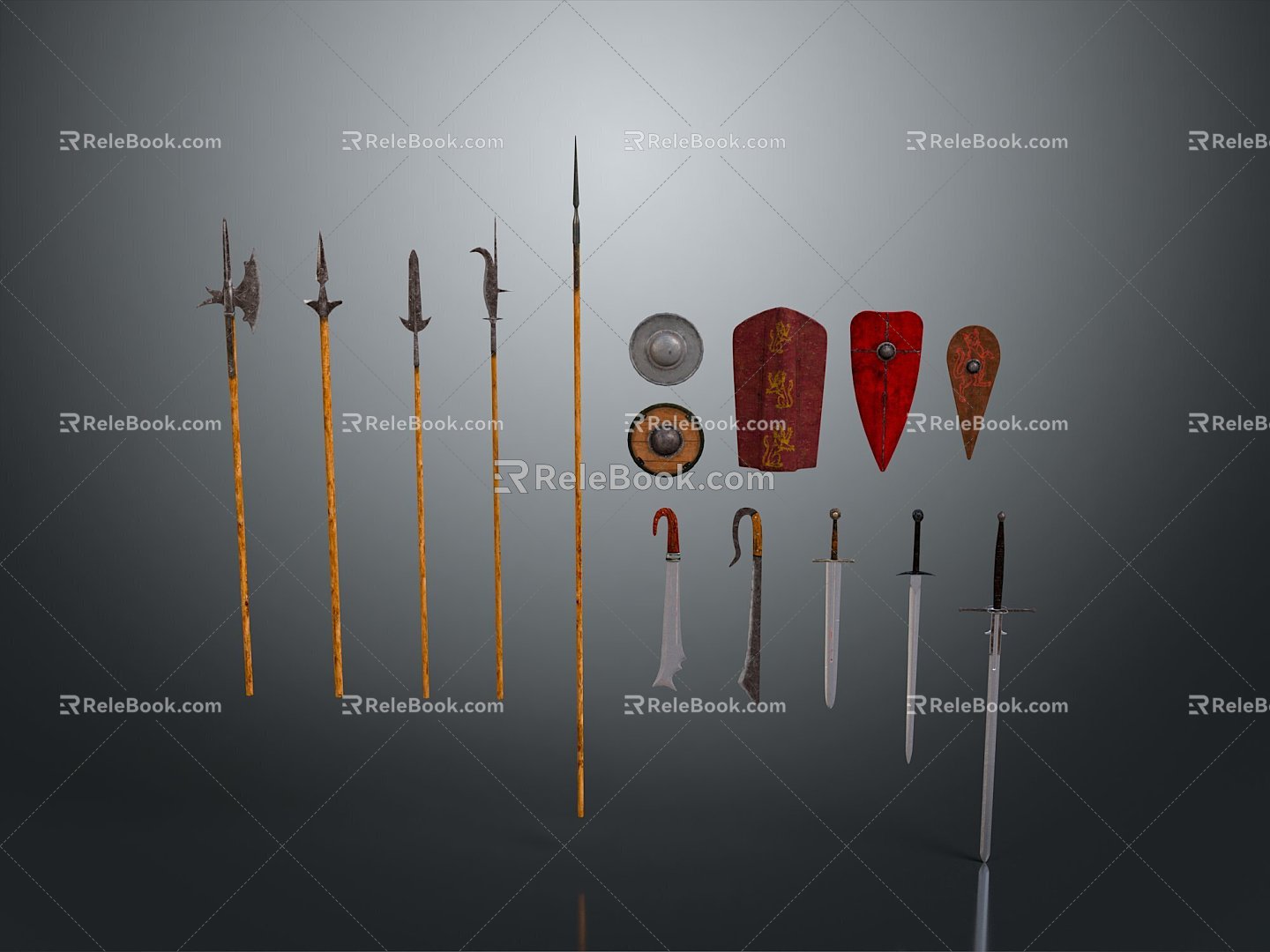 Ancient weapons Cold weapons Medieval items Medieval weapons Swords, spears, halberds, axe hooks model