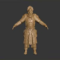 Man in Golden Armor Statue with Outstretched Arms and Intricate Design
