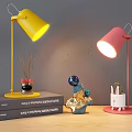 Modern Yellow And Pink Table Lamps On Tabletop With Books Scented Sticks Decor