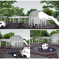 Outdoor Kids Playground Featuring White Wire Mesh Structure Slide Spherical Equipment And Trees