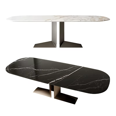 Modern Dining Table With White And Black Marble Top And Metal Base 3d model