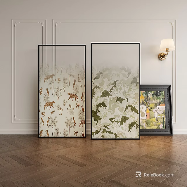 Decorative Room Dividers with Intricate Botanical and Animal Patterns in Earth and Green Tones 3d model 