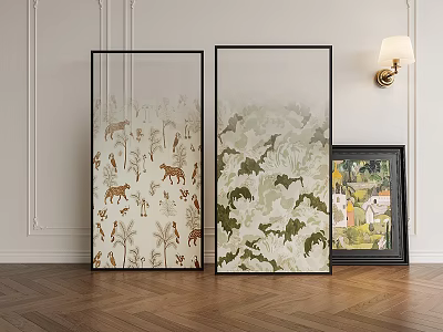 Decorative Room Dividers with Intricate Botanical and Animal Patterns in Earth and Green Tones 3d model