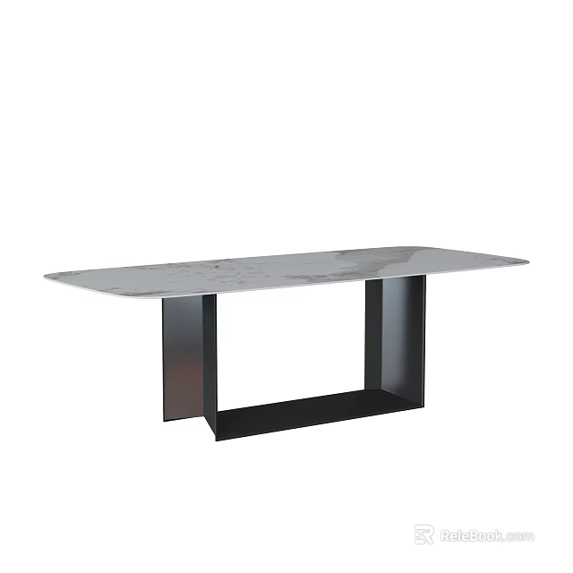 Modern Minimalist Dining Table With Marble Top And Black Metal Frame 3d model 