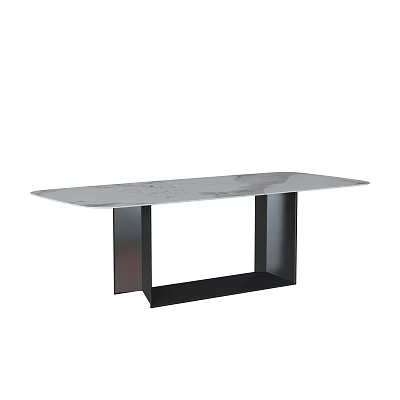 Modern Minimalist Dining Table With Marble Top And Black Metal Frame 3d model