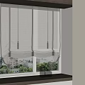 White Roman Blinds With Gray Accent Strips And Pleated Bottom For Window Decor