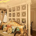 White Columns With Intricate Lattice Design Against Golden Sunset Sky