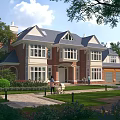Spacious Detached Villa With Red Brick Exterior Grey Roof And Lush Garden