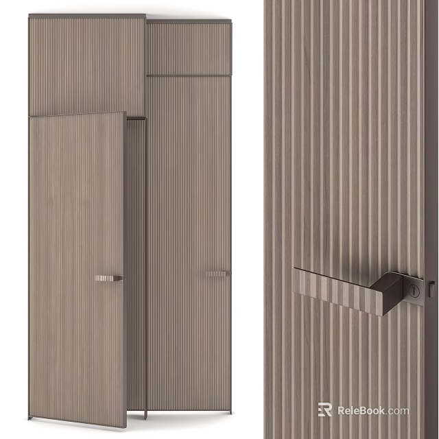 Modern Hinged Door Design With Vertical Grooves And Sleek Metal Handle 3d model