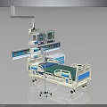 Hospital Medical Bed With Multiple Monitor Displays And Adjustable Equipment Arm