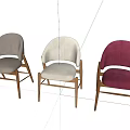 Modern Dining Chairs With Curved Backrest Wooden Legs Beige Red Fabric Cushions And Stylish Design