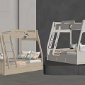 Modern Bunk Bed Design With Light Wood And White Finish Ladder Guardrail Pillows And Blankets