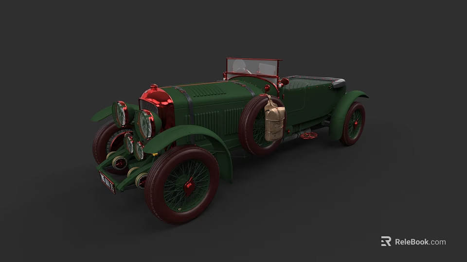 Vintage Green Open Top Classic Car With Red Wheels And Retro Design 3d model 