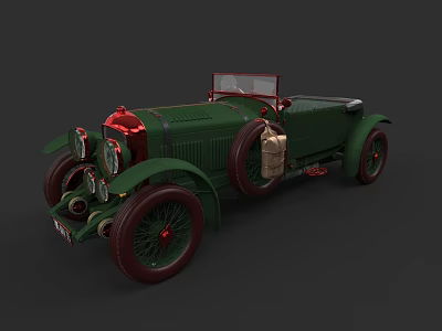 Vintage Green Open Top Classic Car With Red Wheels And Retro Design 3d model