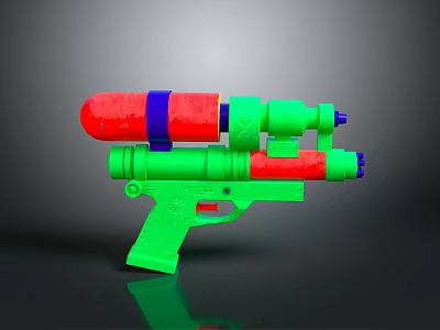 Colorful Toy Gun with Green Grip Red Barrel and Blue Accents in Plastic Structure 3d model